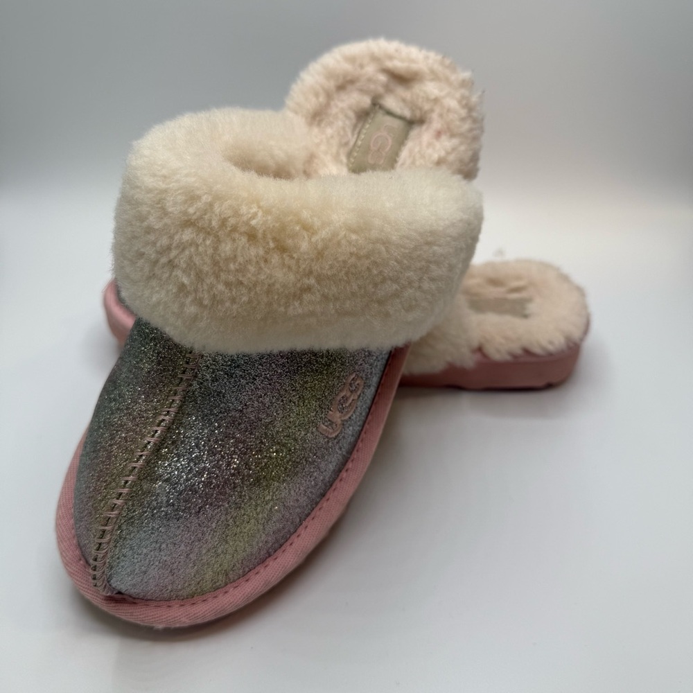 Kids UGG Pink and Metallic Shearling Slippers